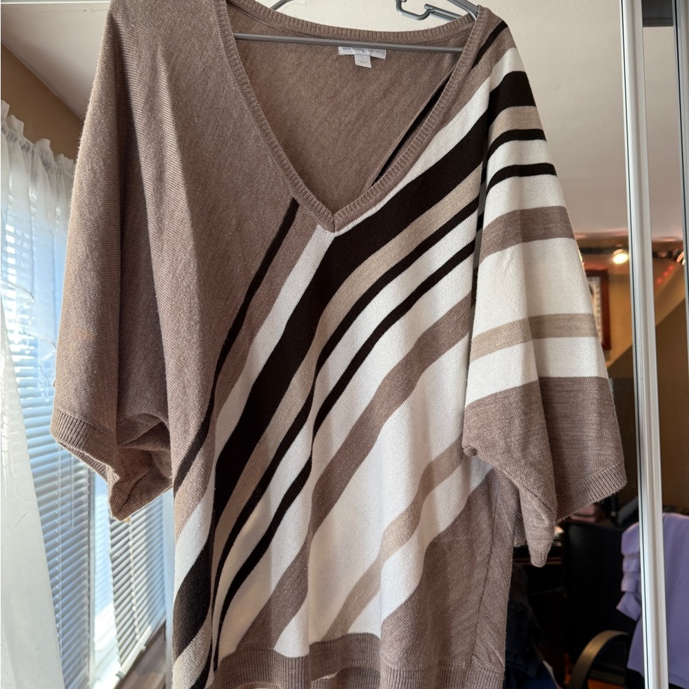 Chico's Brown Striped V-Neck Sweater
